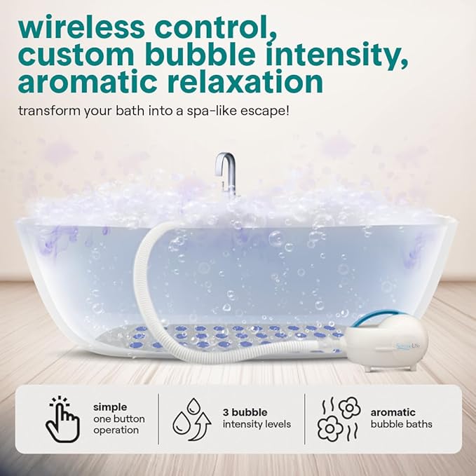 SereneLife Bubble Bath Mat Bathtub Mat with Air Massage and Remote Control Waterproof Non-Slip Adjustable Bubble Intensity Aroma Diffuser 47x14.2 Inch Full Body Spa Massager