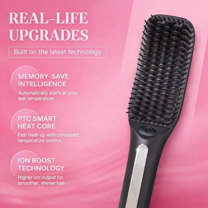 Speedy Precision Hair Straightener Brush Get Sleek Hair Literally in Minutes Clear LED Screen Display 170-430°F Remembers Favorite Temp. Curved Design for Scalp Comfort. Hot Air Release
