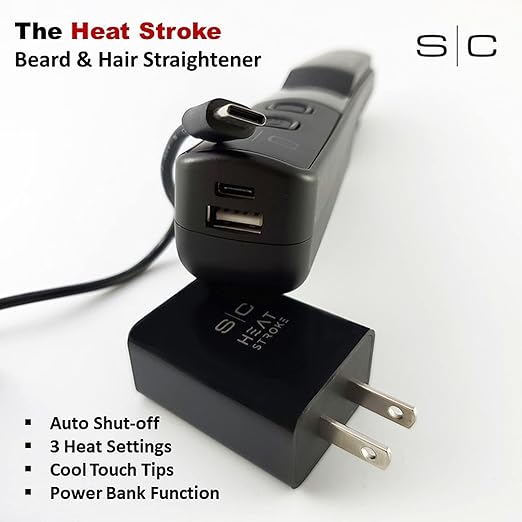 StyleCraft Heat Stroke Beard &amp Styling Hot Brush Cool Touch Tips Anti-Scold Hair Straightener Black
