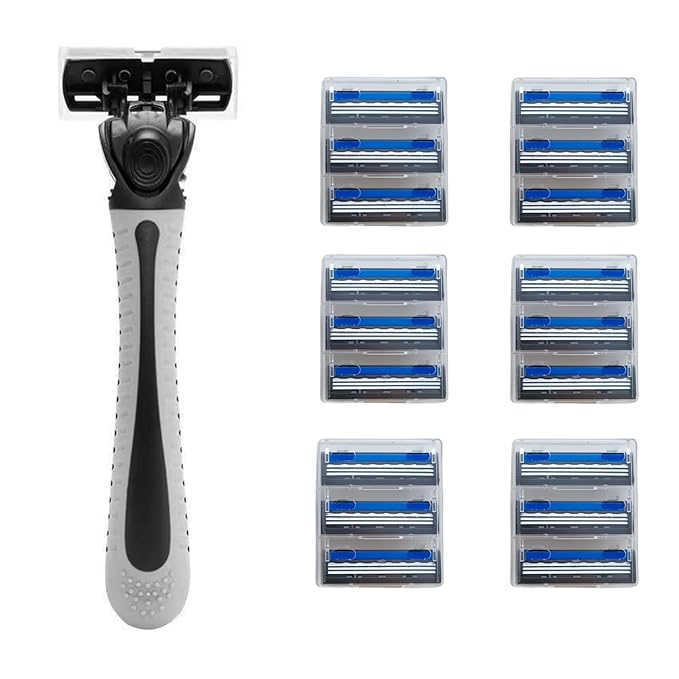 Razors for MenShaving Razors With 3 BladesLight Gray Handle + 18 Blade Refills Great Razors for a Smooth and Comfortable Shave Holiday Gifts for Men