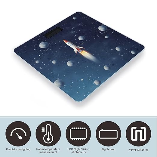 Rocket in Space Scale for Body Weight High Precision Digital Weight Scales with LCD Display Anti-Slip Sturdy Slim Tempered Glass Bathroom Scale for Home Use