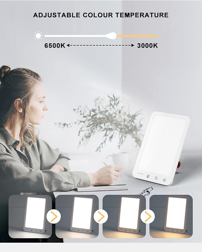 Light Therapy Lamp UV Free 10000 Lux with 5 Adjustable Brightness 4 Timers Sunlight Lamp LED for Home Office Travelling