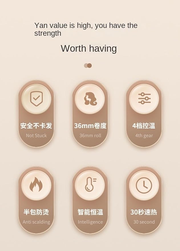 Automatic Curling Wand for Hair 36MM Korean Curls with Auto Rotate One-Touch Inner/Outer Curling 4 Heat Settings Fast 30s Heat Up 10 Min Styling Beige Anti-Scald Design 60 Min Auto Shut Off