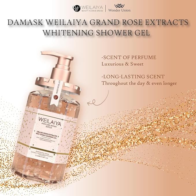 Weilaiya Damask Grand Rose Extract Shower Gel – 450mL / 15.2 fl oz – Moisturizing Body Wash with Natural Rose Essence – Gentle Hydrating Aromatherapy Cleanser for All Skin Types