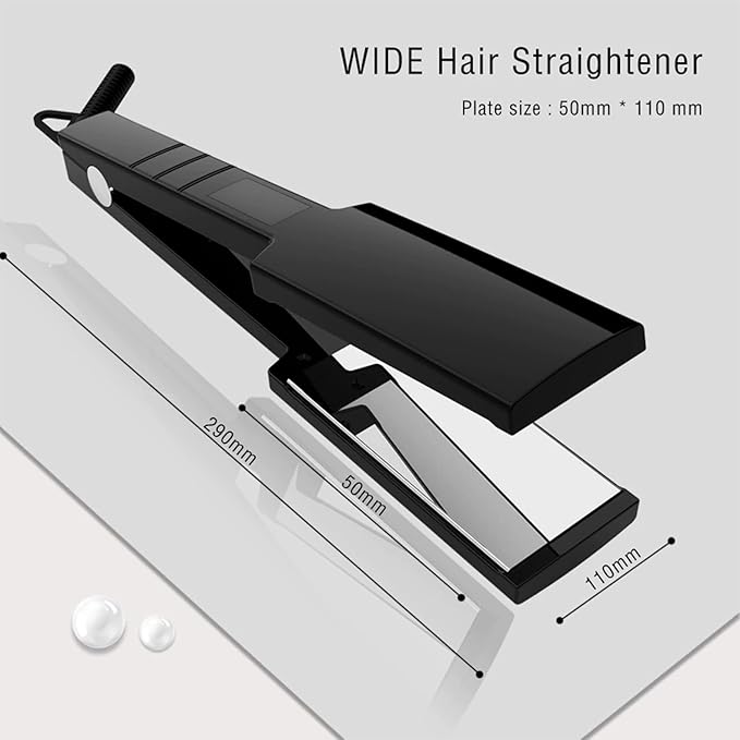 Ultra Wide Professional Hair Straightener Titanium Flat Iron with LCD Display 50-230°C Temperature Control 50x110mm Plates 360° Swivel Cord