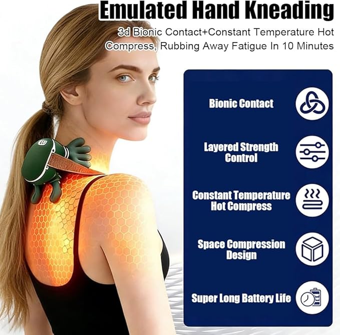 Neck Massager with Heat for Pain Relief Deep Tissue Cordless Rechargeable Neck and Shoulder Massager Portable Electric Back Massagers for Travel Office Home