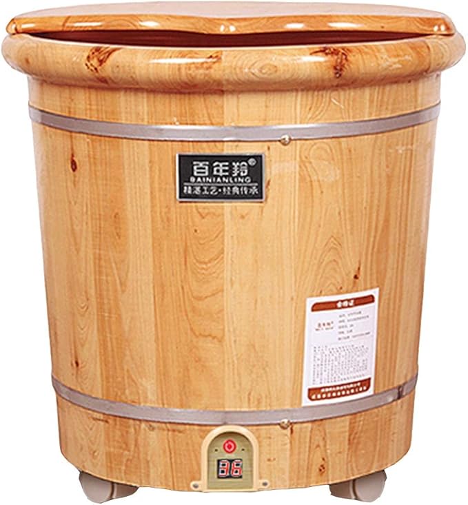 Foot Tub Foot Tub Deep Barrel Thermostat Electric Heating Foam Foot Household Solid Wood Large Remote Control Operation Thickening Health Wooden Barrel(Color:C)