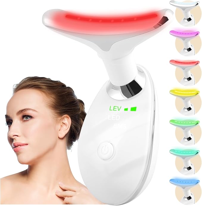 Red Light Therapy Facial Massager &amp Sculpting Device Portable 7-Color LED Skin Care Tool 490nm 525nm 630nm for Face and Neck Reducing Double Chin for Women and Man