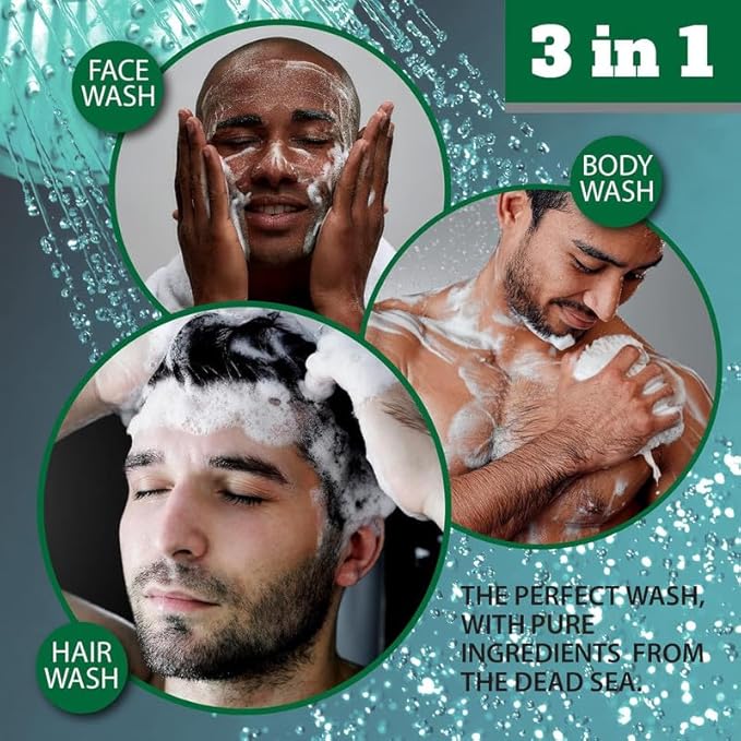 Dead Sea Collection Eucalyptus Mint Men’s Body Wash – 3 in 1 Body Wash for Men for Hair Face &amp Body – Moisturizing Shower Gel with Dead Sea Minerals – Pack of 2 (33.8 fl oz each)