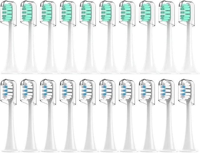 Compatible for Xiaomi Mijia T300/T500/T700 Sonic Electric Toothbrush Heads Replaceable Refill Nozzles 4 Colors with Anti-Dust Caps 4/20Pcs(10White10Green)