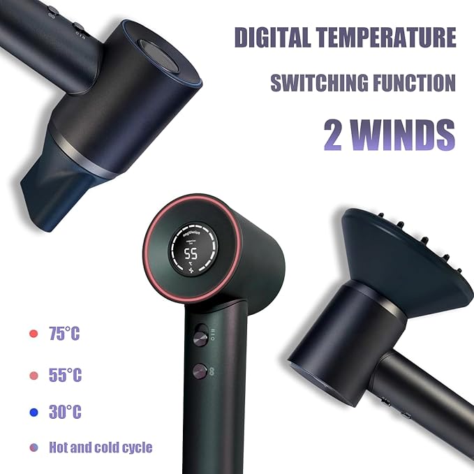 CONGENIAL™ Ionic Hair Dryers Fast Drying Blow Dryer with Ceramic Technology for All Hair Types Curly Hair with Diffuser Light Quiet and Powerful (Grey)