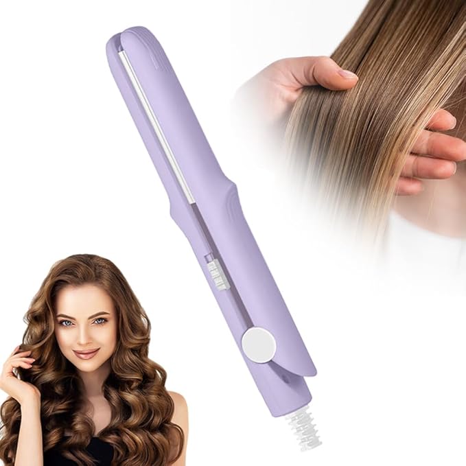 Upgrade 2-in-1 Curling Wand and Flat Iron 2026 Upgrade Mini Dual Purpose Curling Iron Portable Hair Straightener Travel Curling Wand for Women Short and Long Hairs All Hair Types (Light Purple)
