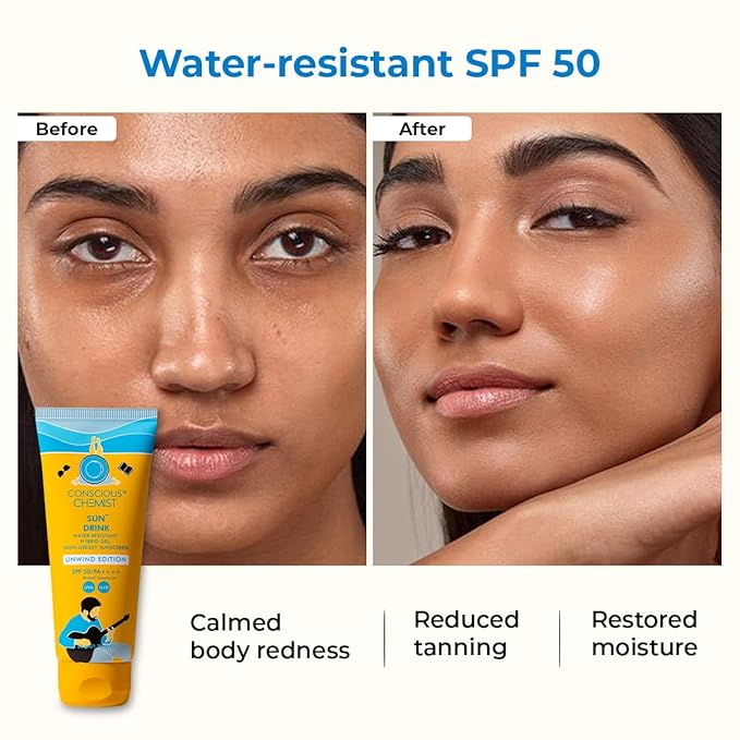 Conscious Chemist® Sun Drink Hybrid SPF 50 PA++++ Sunscreen Unwind Edition | Water Resistant  Ceramides &amp Milk Thistle Extract | UVA/UVB Protection | All Skin Type | No White Cast | Cruelty Free