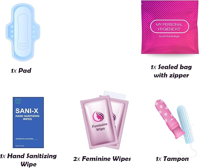 Pink Style Menstrual Kit All-in-One 10 Pack | Convenience on The Go | Period Kit Pack for Travelling Tweens &amp Teenagers or just When You’re Out | Individually Wrapped Feminine Hygiene Product