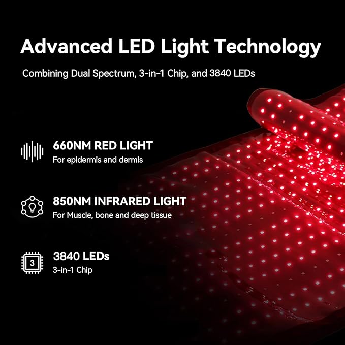 Megelin Red Light Therapy Mat for Whole Body 3840pcs LED 660nm and 850nm Infrared Light Therapy Device71''x 32''Large Home Laying Red Light Heating Pad for Whole Full Body Pain Relief