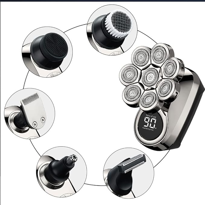 Head Shavers for Bald Men Waterproof 6in1 Powerful LCD Display Electric Shaver Beard Hair Trimmer for Men Electric Razor Bald Shaving Machine face Body (Color : 6 in 1)