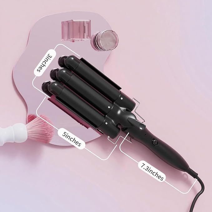 3 Barrel Curling Iron 1 Inch 2 Temp Settings (356°F/410°F) Hair Waver for Women Fast Heating 60s Ceramic Coating &amp Negative Ions for Frizz-Free Shiny Beach Waves Black