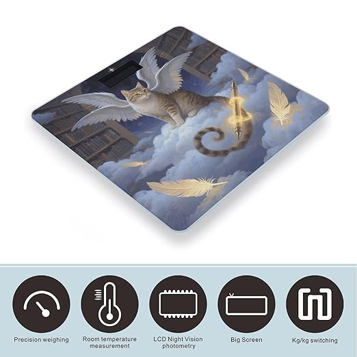 Six Winged Angel Cat Scale for Body Weight Sturdy Tempered Glass Weighing Scales with LCD Display Accurate Digital Bathroom Scale Convenient Body Fat Smart Scales Easy Read