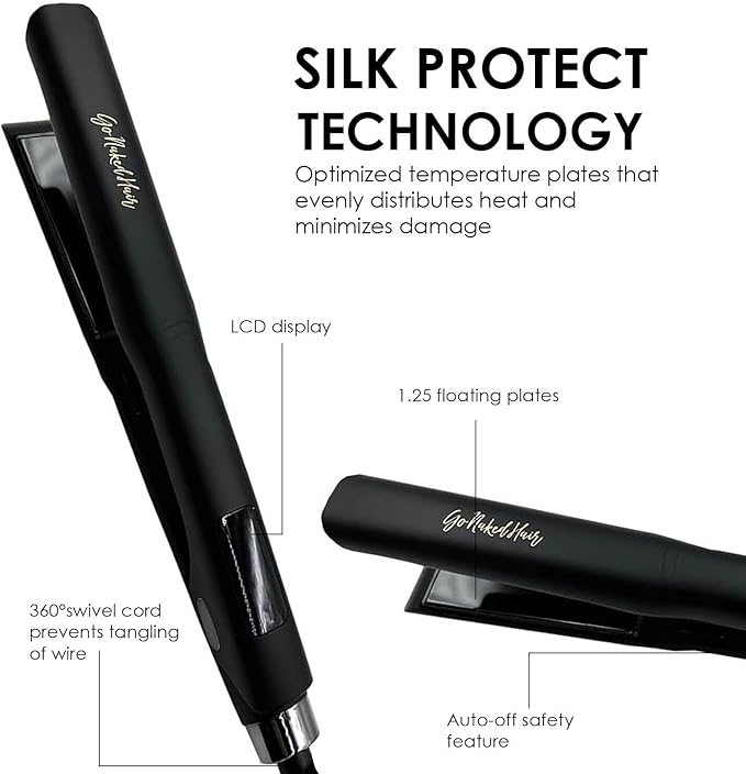GoNaked Titanium Hair Straightener Professional Styling Tool for Hair Salon-Quality High Heat 480 Degree Flat Iron with Carrying Case 1.25 Floating Titanium Plates