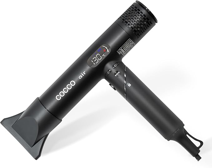COCCO Iconic Air Ionic Hair Dryer Black – Professional High-Speed 110000 RPM Brushless Blow Dryer with Diffuser – Infrared Technology 4 Heat Modes Dual Voltage Lightweight Salon Hair Dryer