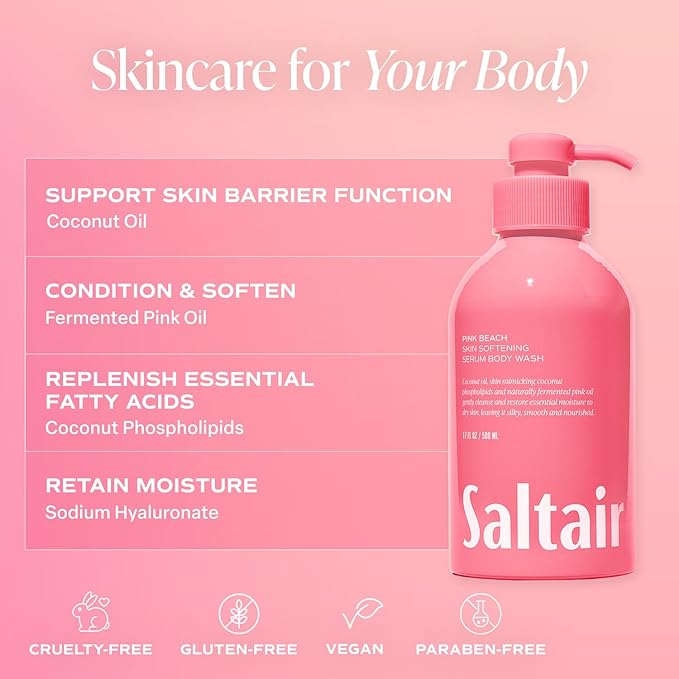 Saltair Body Wash Signature Scents 2-Pack. Moisturizing Body Cleanser with Monoi Oil and Cupuacu Butter. Luxury Shower Gel for Women and Men. Vegan Cruelty-Free Paraben-Free. 2x 17oz Pump Bottles