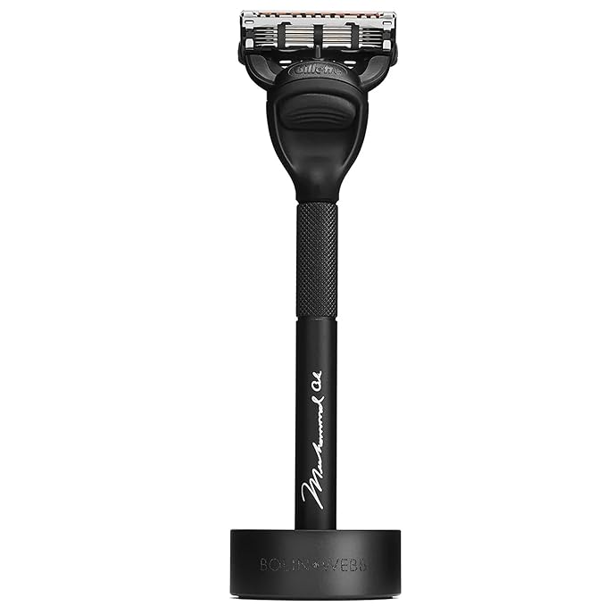 Bolin Webb Generation Razor &amp Stand - Luxury Razors for Men with Gillette Fusion 5 Blades Premium Aluminum Shaving Razor for Smooth Irritation-Free Shave Ideal Gift &amp Daily Grooming Set (Bl