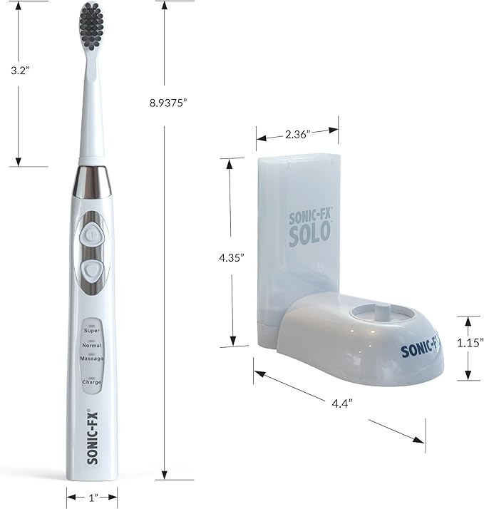 Sonic-FX Solo Sonic 3 Brushing Modes Toothbrush with Smart Timer Rechargeable Charging Dock | Electric 1 Interdental and 2 Tooth Brush Heads Toothbrush Includes Replacement of Heads White