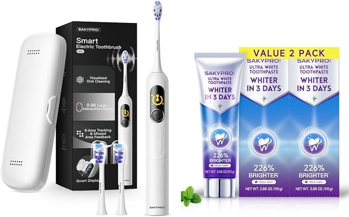 G5S Electric Toothbrush (White) + Ultra White Toothpaste 2 Pack 150-Day Rechargeable Toothbrush Visibly Whitens Yellow Teeth
