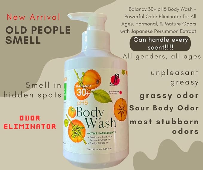 P&ampF HIGH QUALITY PRODUCTS Balansy 30+ pH5 Body Wash with Japanese Persimmon Extract Powerful Odor Eliminator 9.64 fl oz