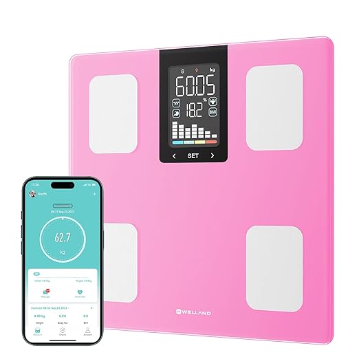 FITDAYS Smart Body Fat Scale Bluetooth Composition Analyzer 400lbs (Pink 11/280mm)