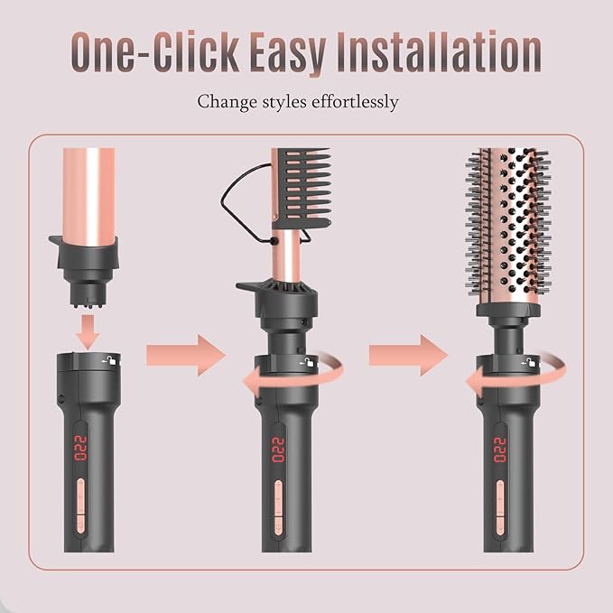 4-in-1 Curling Iron Set for Long Hair Fast Heating Ceramic Ionic Hair Curler Flat Iron &amp Hot Brush Combo Frizz-Free Styling Tool with Dual Voltage for Home &amp Travel
