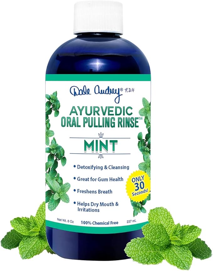 Ayurvedic Organic Mint Sesame Oil Pulling &amp Remineralizing Tooth Powder | Mint Flavored Organic Oral Rinse Mouthwash | Tooth Powder for Instant Teeth Whitening Free Bundle Pack-8 FL Oz (Bottle)