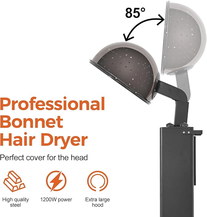 Hair Dryer for Salon Use - 1200W Freestanding Blow Dryer with Wheels Adjustable Timer &amp Temperature Large Hood Commercial-Grade Hair Dryer