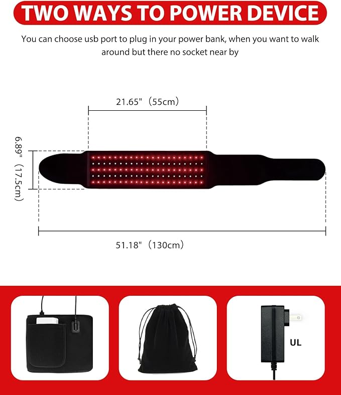 Red Light Therapy for Body 21.6''*6.8'' Infrared Light Therapy Belt with Soft Lycra FSA Eligible HSA Flexible Light Pad for Back Waist Belly Knee Joint Muscle Repair Gift 660nm &amp 850nm Max21W