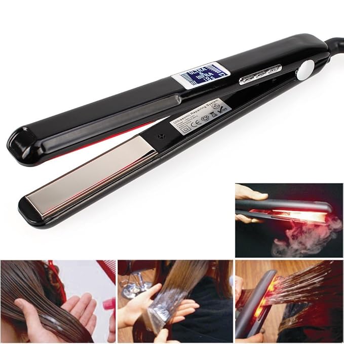 New Ultrasonic Infrared Hair Straightener Care Flat Iron Recovers The Damaged Hair LCD Display Hair Treatment Styler Cold Iron Straightener Black