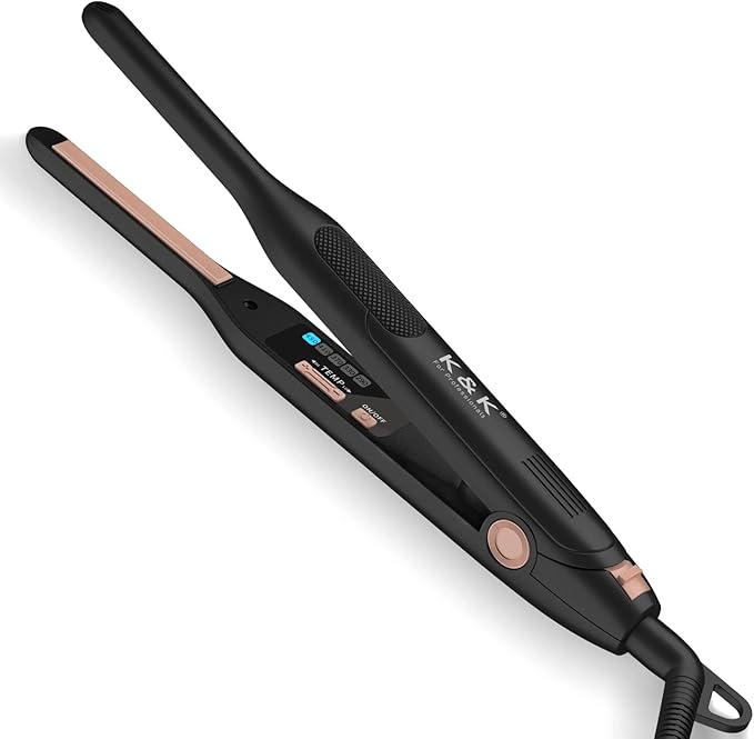 K&ampK Mini Flat Iron for Short Hair 3/10 inch Small Hair Straightener for Pixie &amp Beard creamic Flat Iron for Women Dual Voltage Auto Shut Off