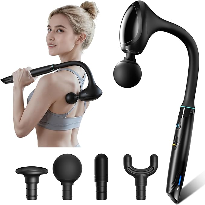 Massage Gun Pain Relief Deep Tissue Back and Neck Massager Removable handle Handheld Muscle Massage Gun for Back Shoulder ArmThigh Infinitely Adjustable Speed &amp 4 Silicone Replaceable Heads