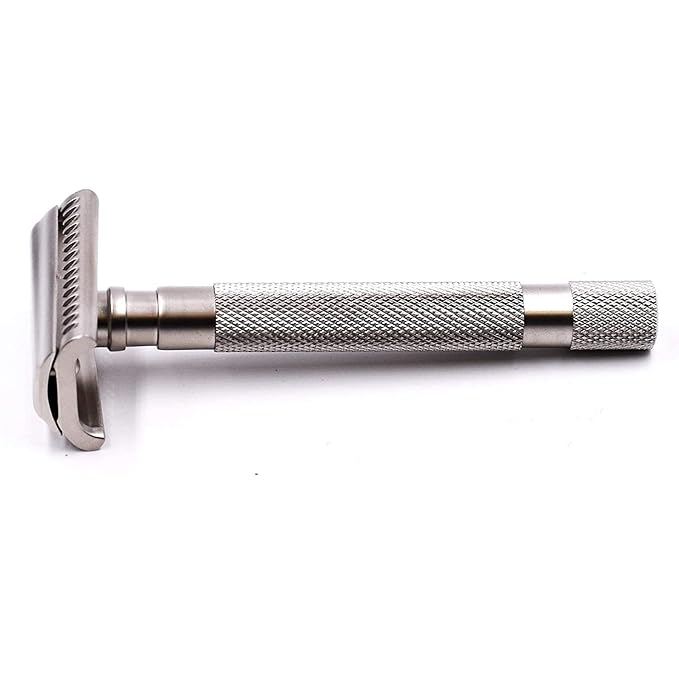 Parker Semi-Slant Safety Razor – Satin Chrome Finish | Smooth Efficient Double Edge Wet Shaver for Men | Slanted Cutting Action + 5 Platinum Blades Included | Iconic Brand