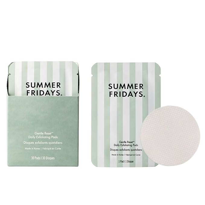 Summer Fridays Gentle Reset Daily Exfoliating Pads - Face Exfoliator with AHAs + PHAs to Smooth Texture + Even Skin - Formulated in Korea - Soothing + Hydrating Toner Pads - Vegan (30 Count)