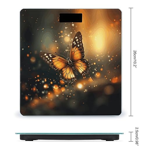 Orange ButterflyScale for Body Weight with LCD High Precision Weighing Scales Fashion Sturdy Tempered Glass Weight Scales Easy-to-Read Digital Bathroom Scale for Daily 400lb