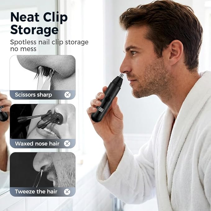 Nose Hair Trimmer for Men Women Skin-Friendly Grooming Tool with Digital Battery Indicator Type-C Rechargeable One-Button Operation (1)