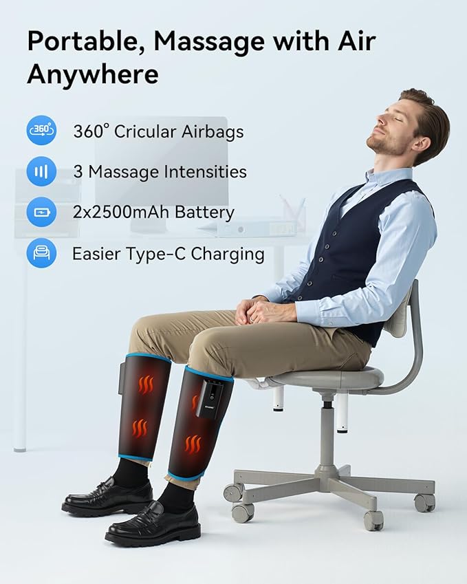 FIT KING Cordless Calf Massager with Heat &amp Compression – Rechargeable Leg Massager for Circulation Edema RLS &amp Pain Relief 3 Heat Levels 3 Modes &amp Intensities Portable Mom Dad Ath