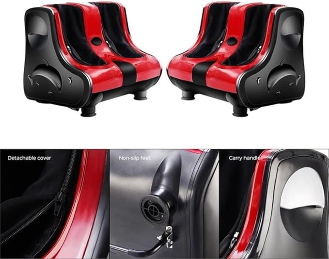 Pemberly Row Shiatsu Foot Calf Leg Massager 19.7 x 17.7 x 17.7 Plastic Construction Red Finish Adjustable Speed Settings Ergonomic Design Heating and Kneading Functions for Relaxation and