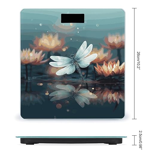 Dragonfly with Water Lily Bathroom Scale for Body Weight Bathroom Digital Electronic Weighing Scale with Back Lit LED Display Sturdy Tempered Glass Weight Watchers Scales 400lb