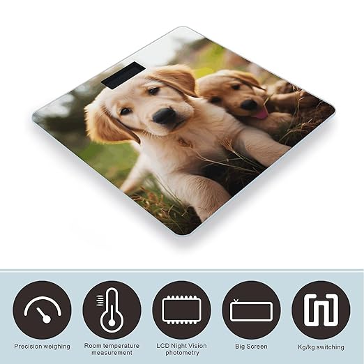 Cute Golden Retriever Puppy Bathroom Scale Large LCD Backlight Display Digital Scale Rounded Corners Body Scales Automatic Power On/Off Bathroom Scales for Home Bedrooms