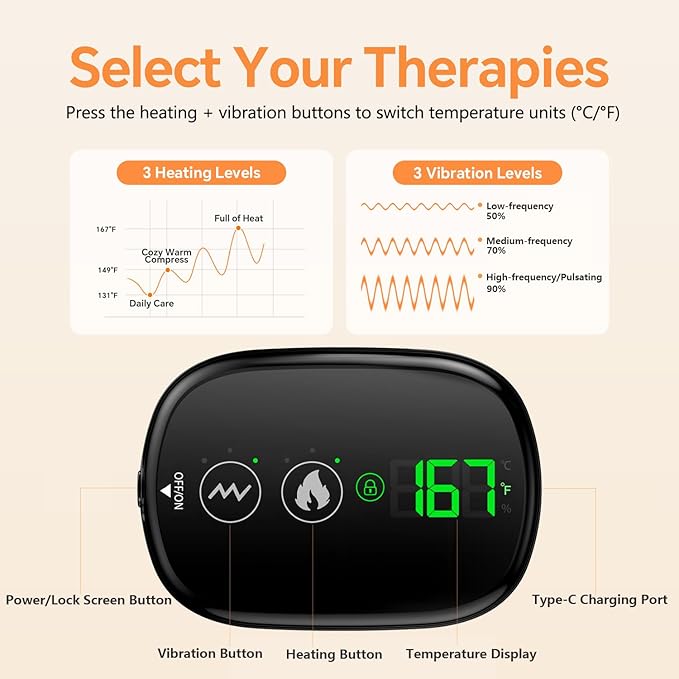 Foot Massager with Heat Knee Shoulder Elbow 3 in 1 Feet Massager Heated Knee Massager Shoulder Massager with Heat Vibration 210 mins Battery Cordless Portable Touchscreen Control (Black)