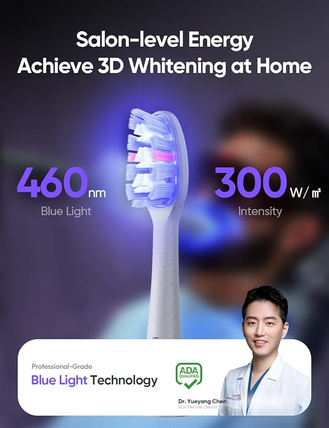 Whitening Electric Toothbrush for Adults Professional 460nm Whitening Blue Light Tech 31000VPM Sonic &amp Oscillating Cleaning with Smart AI Sensor 6-Month Long-Lasting Battery