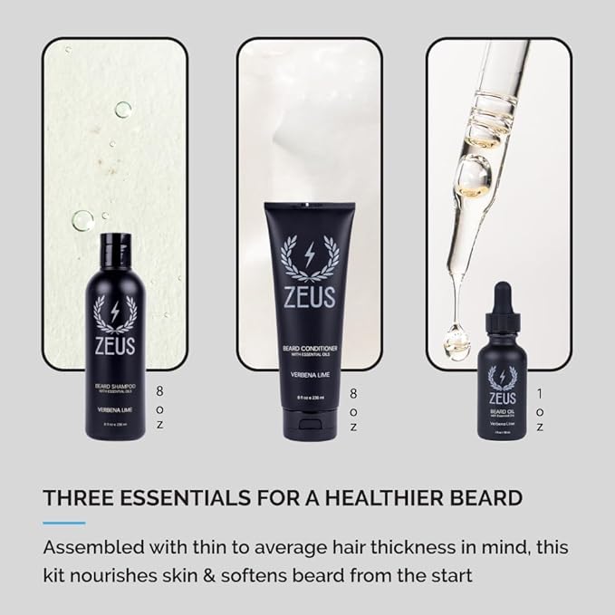 ZEUS Starter Beard Wash &amp Beard Oil Kit for Men Softens Hydrates &amp Moisturizes Facial Hair Promotes Healthy Growth &amp Shine (Made In USA) Sandalwood
