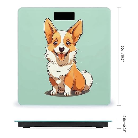 Corgi Cute Dog Scale for Body Weight Safe Rounded Corners Tempered Glass Digital Bathroom Scale LED Display 400lb Capacity Weight Scales with High Precision Sensors