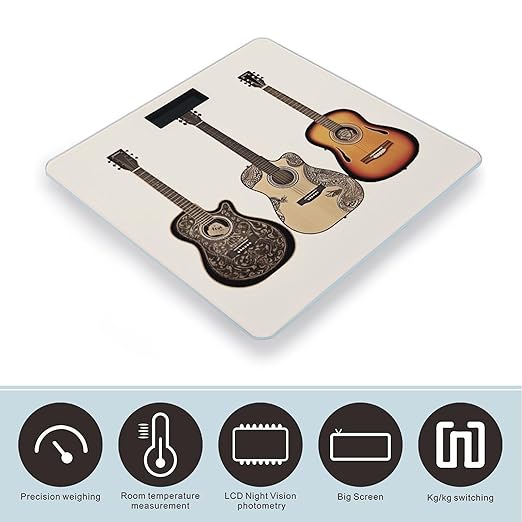 Guitar Weight Scale for Body Weight Digital Bathroom Scale High Capacity Accurate Digital Weighing Scales and Easy-to-Read on Backlit LCD Display Scales